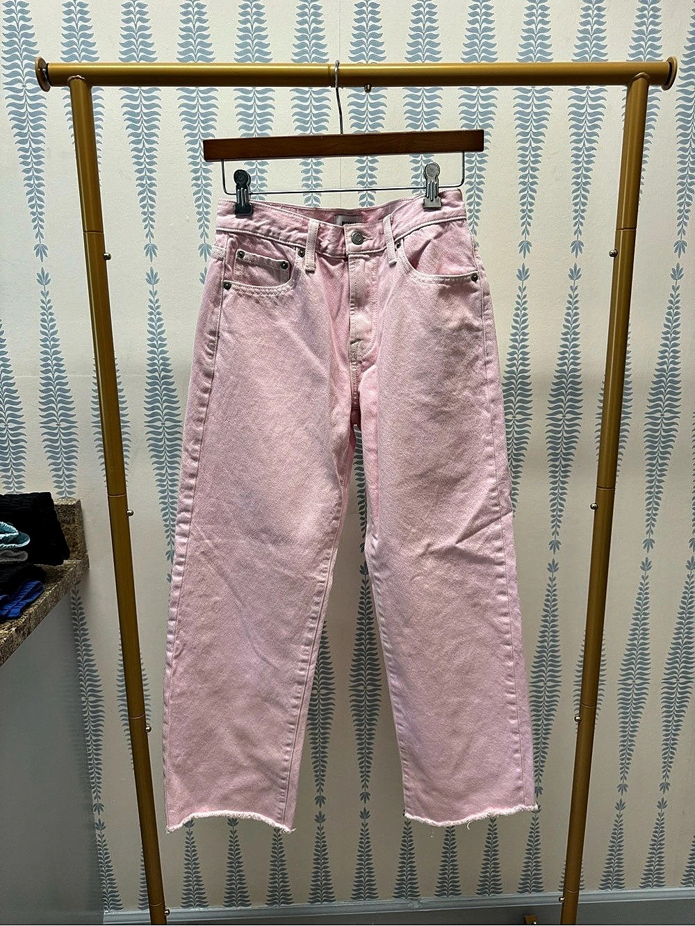 Pistola Lexi Mid Rise Bowed Straight Jean Pink Waist 25